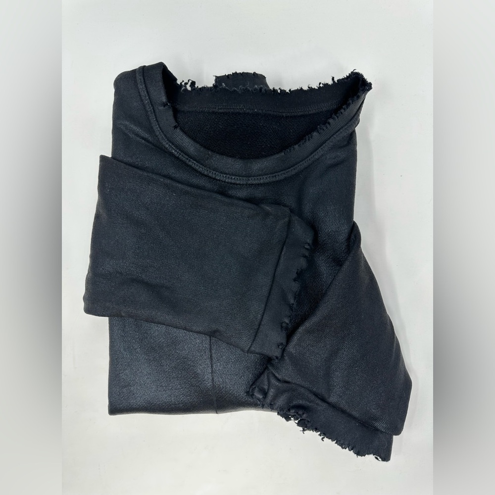 RtA Black Metallic Shimmer Distressed Crewneck Sweatshirt Grunge XS Flaw